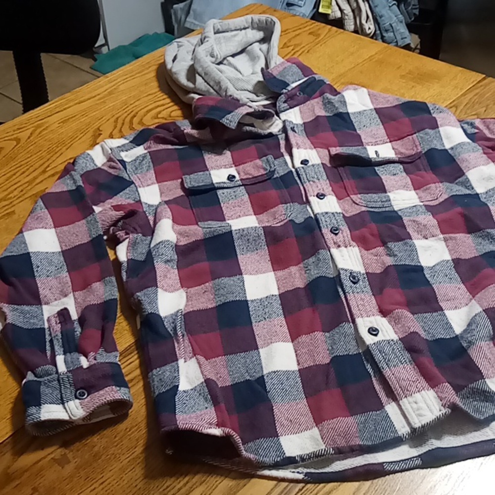 AMERICAN EAGLE Mens Jacket LARGE Flannel Shacket Preowned Coat Hoodie